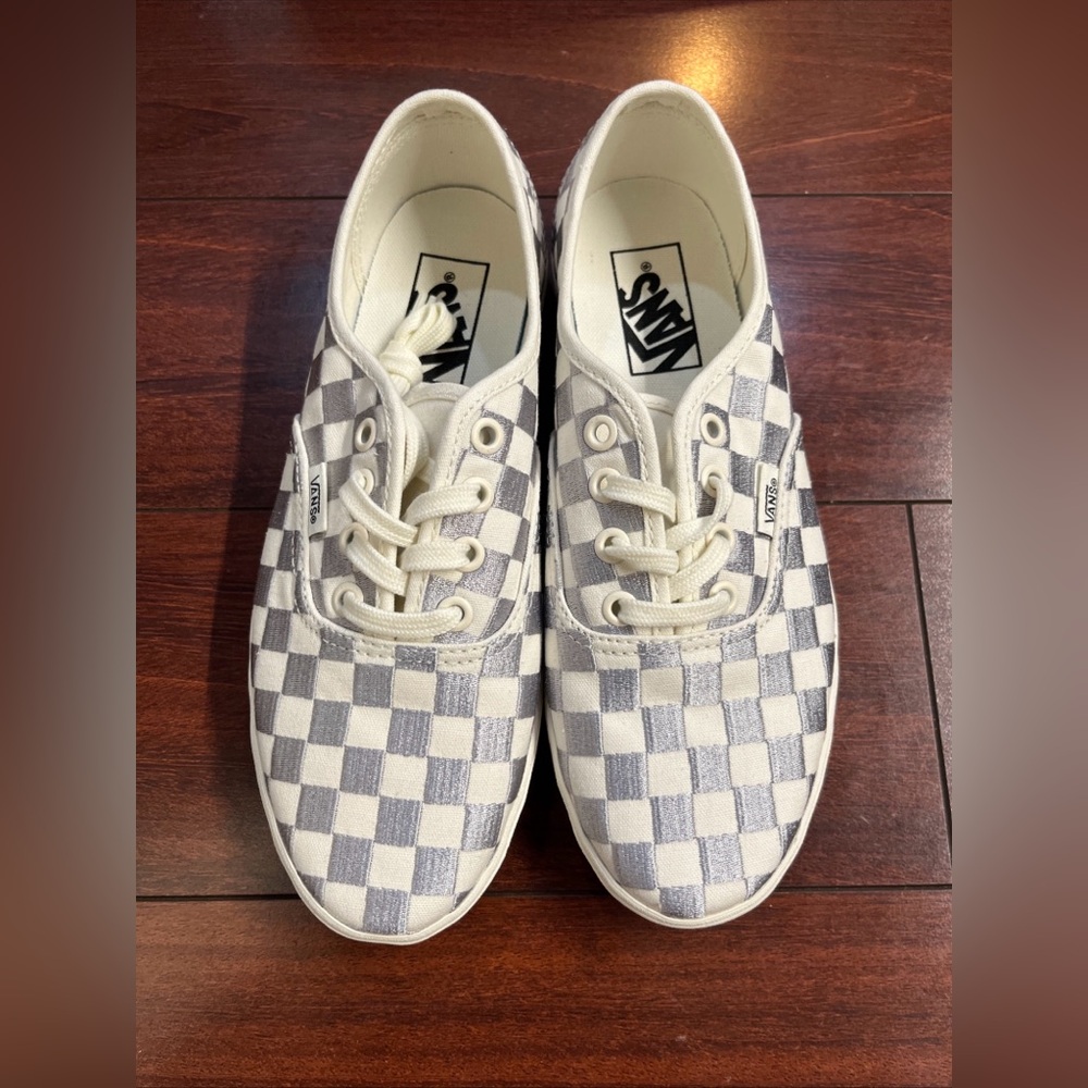 Womens 7 Vans Authentic Low Pro Embroidered Checkerboard Gray Low Top HALF BOX - Picture 15 of 16